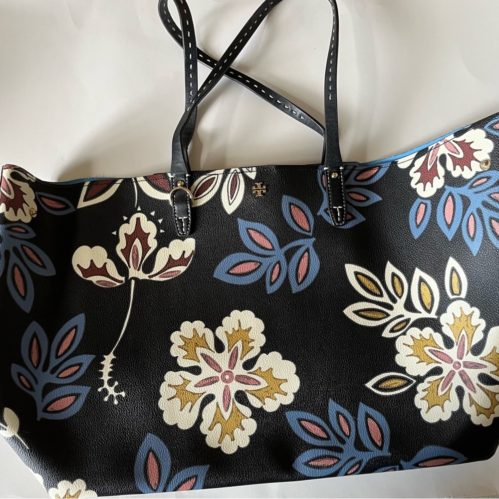 Tory Burch Navy Floral Tote GUC